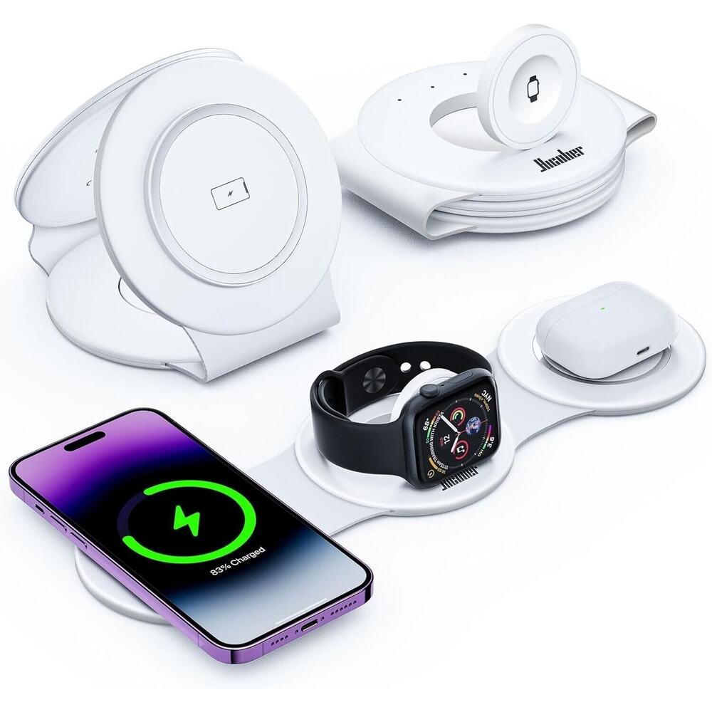 3-In-1 Wireless Fast Charger Charging Pad Foldable Stand Dock For Samsung iPhone